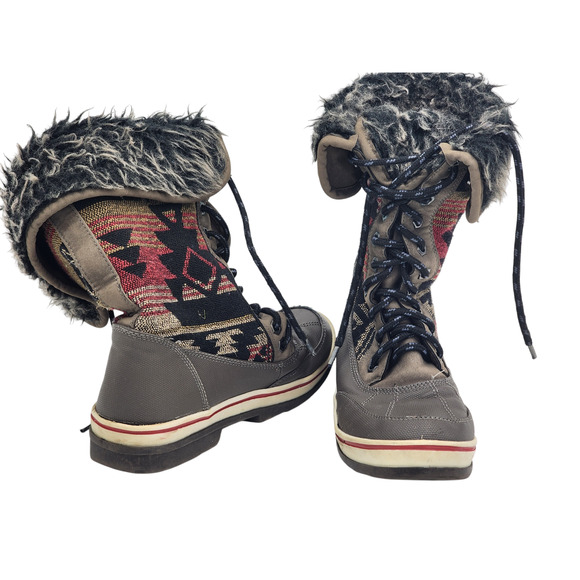 Aztec Print Snow Boots Warm Faux Fur Women Size 6/7 Boho Cozy Winter W22750 - Picture 5 of 16